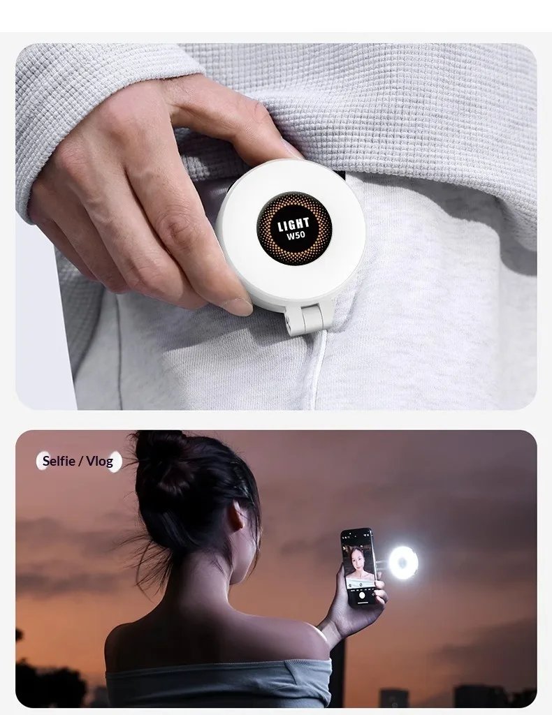 W50 Mobile Phone Tablet Magnetic Fill Light, Portable Handheld Lighting for Horizontal and Vertical Shooting, Adjustable St