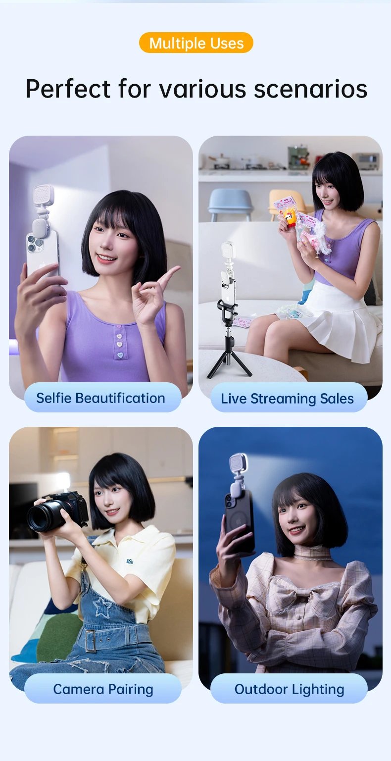 Portable Mini Selfie Fill Light LED Rechargeable Modes Adjustable Brightness Universal Clip for Phone Laptop Tablet Video Makeup