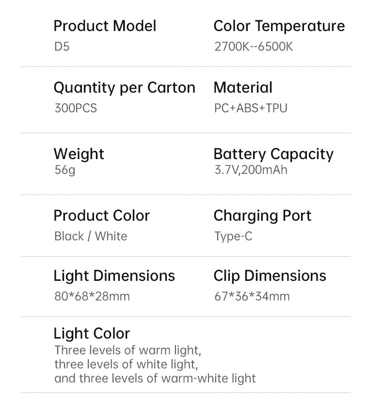 Portable Mini Selfie Fill Light LED Rechargeable Modes Adjustable Brightness Universal Clip for Phone Laptop Tablet Video Makeup