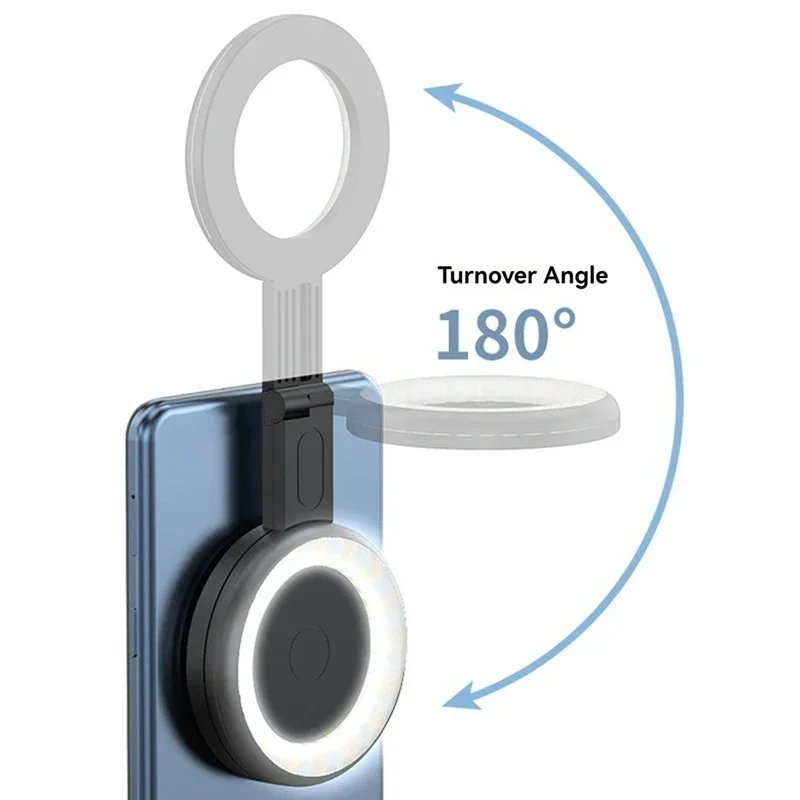 Magsafe Magnetic Selfie Ring Light, LED Fill Light, 180° Adjustable Angle, Compatible with iPhone and Android Phone Holder