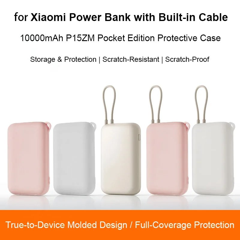 Shockproof Silicone Case for Xiaomi Built-in Cable Power Bank 10000mAh P15ZM Dustproof Protective Power Bank Case