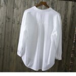 New Spring Summer Causal White Women Shirts V-neck Loose 100% Cotton Office Lady Elegant Double Pocket Blouse Shirts Tops - Image 6