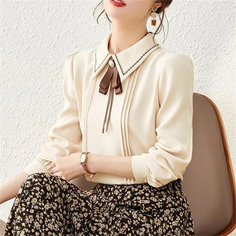 Women Spring Autumn Style Blouses Shirts Lady Casual Long Sleeve Peter Pan Collar Blusas Tops