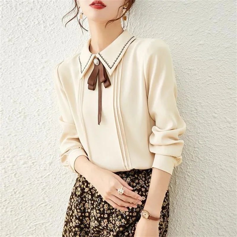 Women Spring Autumn Style Blouses Shirts Lady Casual Long Sleeve Peter Pan Collar Blusas Tops