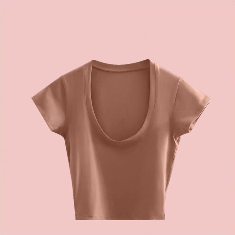 Summer Slim T-Shirt Women Sexy Short Sleeve T Shirt U-Neck Gray Tee Female Solid Basic Black/White Korean Crop Tops Hot Y2k