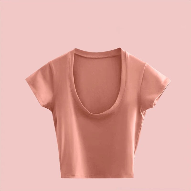 Summer Slim T-Shirt Women Sexy Short Sleeve T Shirt U-Neck Gray Tee Female Solid Basic Black/White Korean Crop Tops Hot Y2k