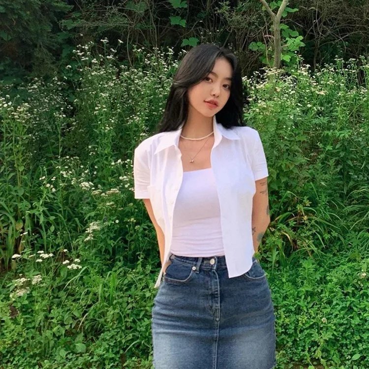 1pcs Woman Summer Slim Fit Blouses Shirts Lady Thin Sexy Short Shirt Female Casual Short Sleeve Turn-down Collar Waist up Tops