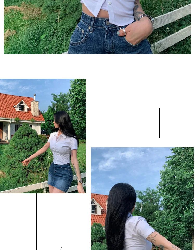 1pcs Woman Summer Slim Fit Blouses Shirts Lady Thin Sexy Short Shirt Female Casual Short Sleeve Turn-down Collar Waist up Tops