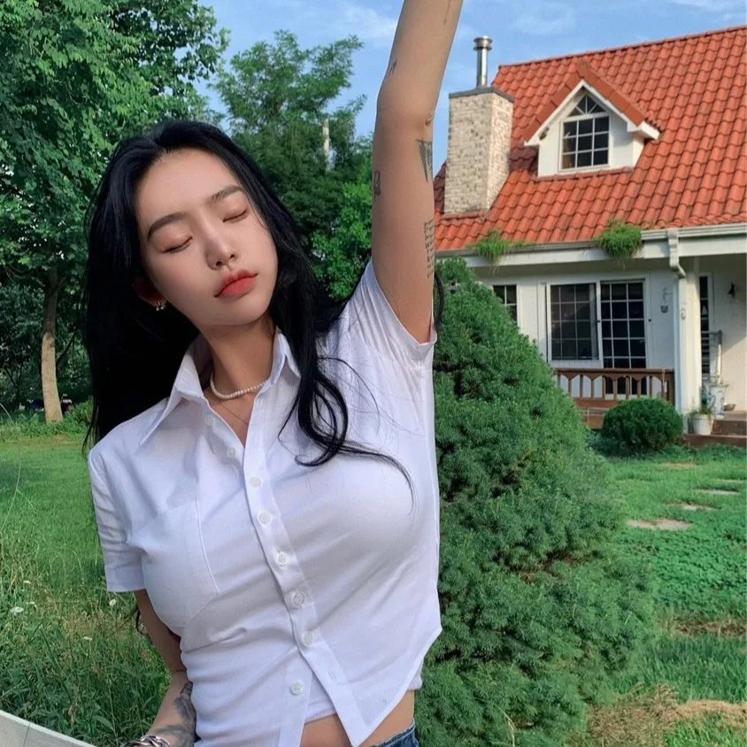 1pcs Woman Summer Slim Fit Blouses Shirts Lady Thin Sexy Short Shirt Female Casual Short Sleeve Turn-down Collar Waist up Tops