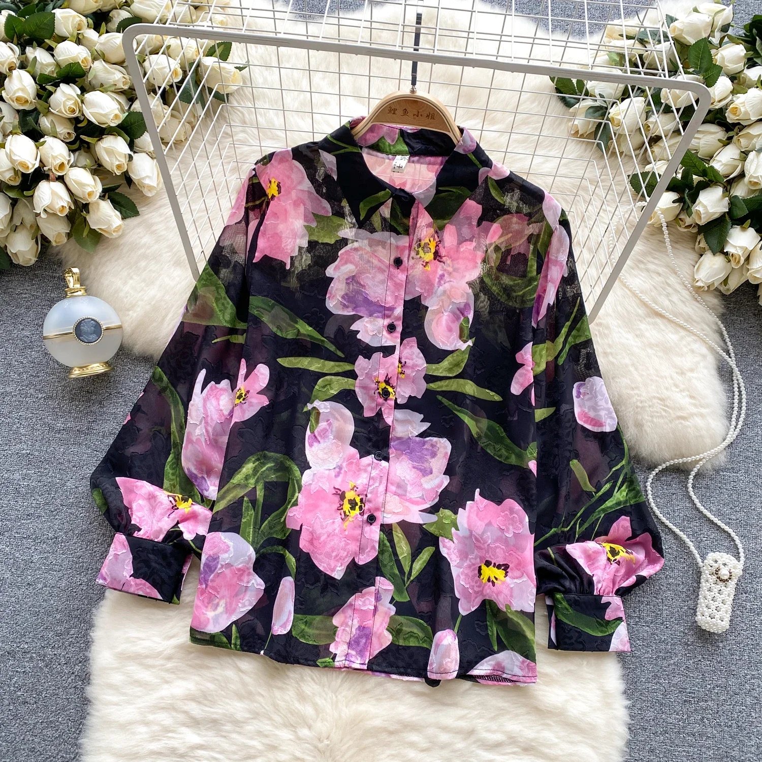 Vintage Elegant Lantern Sleeve Blouse Fashion Polo-neck  Shirt  Casual Chic Top Fairy  Summer Women