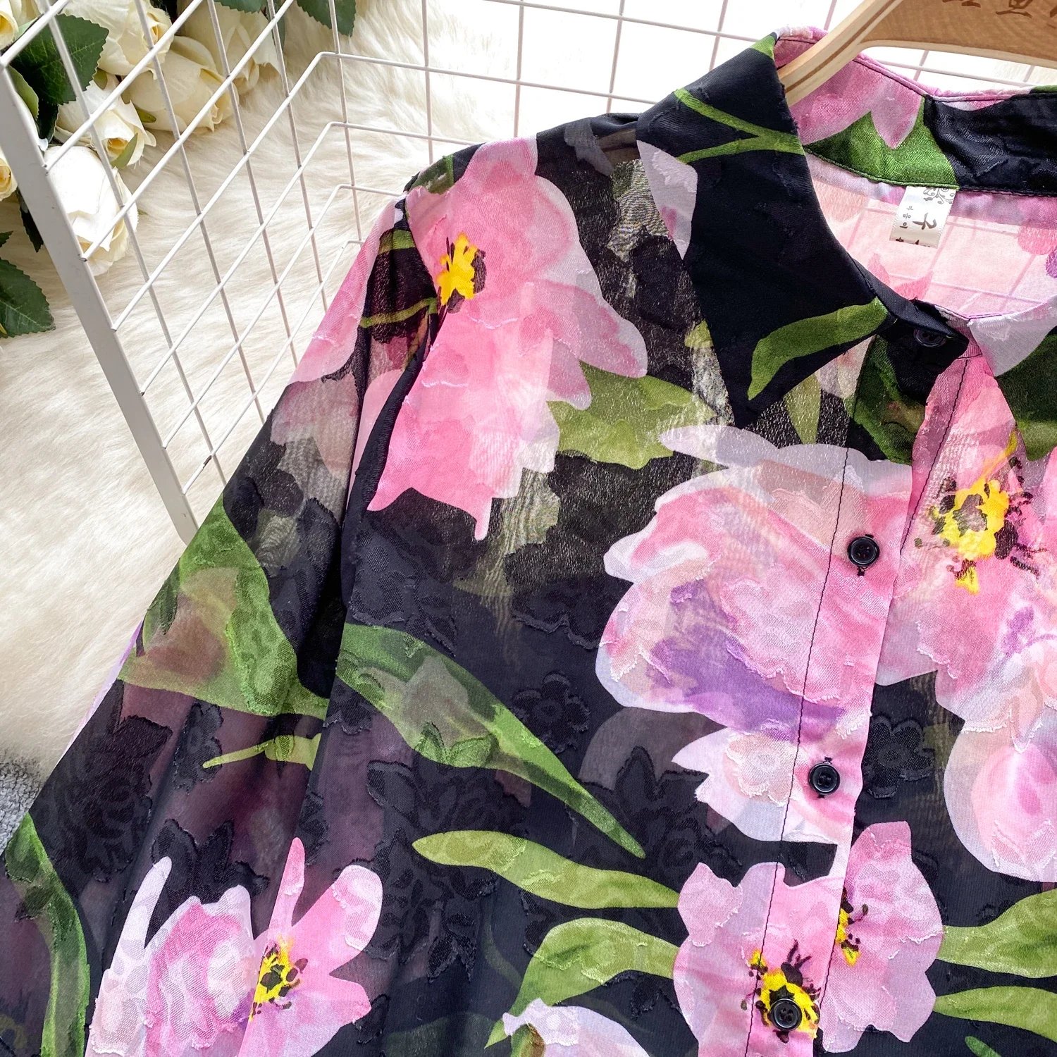 Vintage Elegant Lantern Sleeve Blouse Fashion Polo-neck  Shirt  Casual Chic Top Fairy  Summer Women