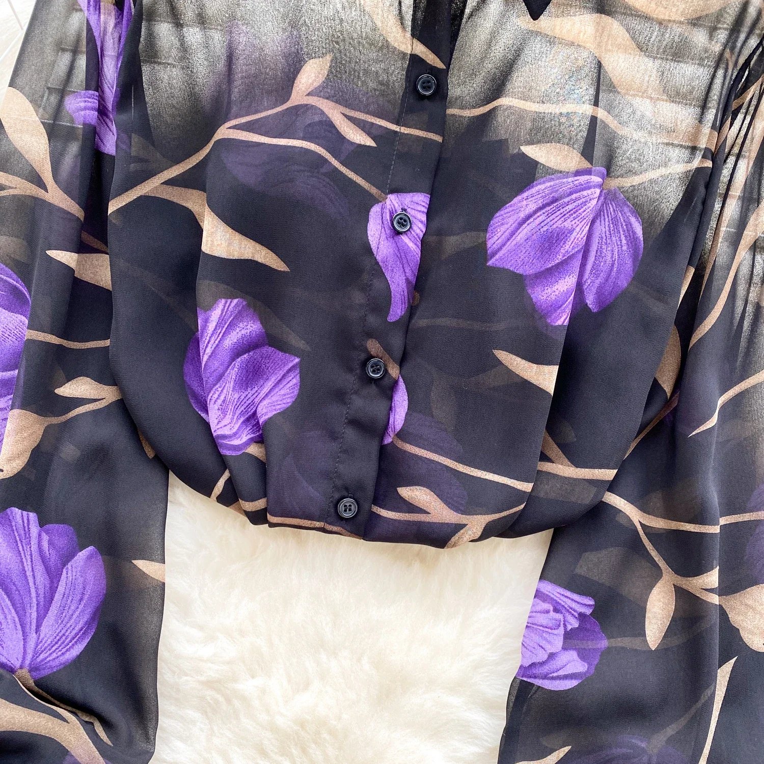 Vintage Elegant Lantern Sleeve Blouse Fashion Polo-neck  Shirt  Casual Chic Top Fairy  Summer Women