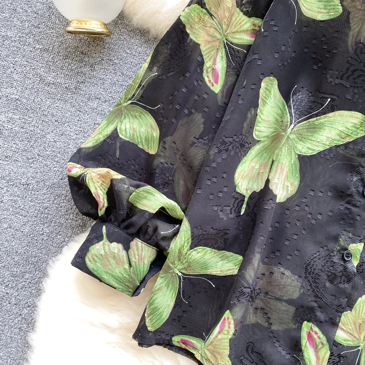 Vintage Elegant Lantern Sleeve Blouse Fashion Polo-neck  Shirt  Casual Chic Top Fairy  Summer Women