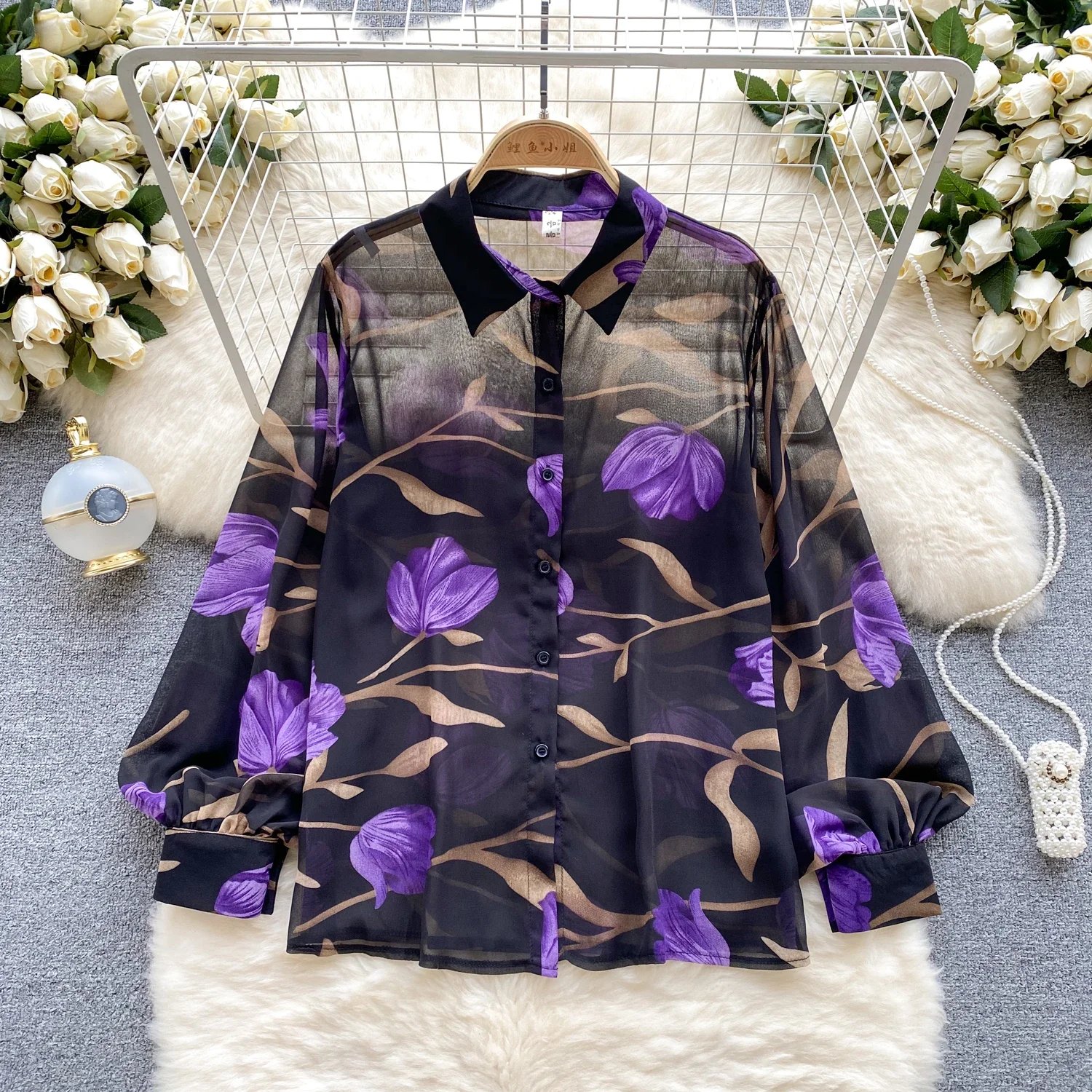 Vintage Elegant Lantern Sleeve Blouse Fashion Polo-neck  Shirt  Casual Chic Top Fairy  Summer Women