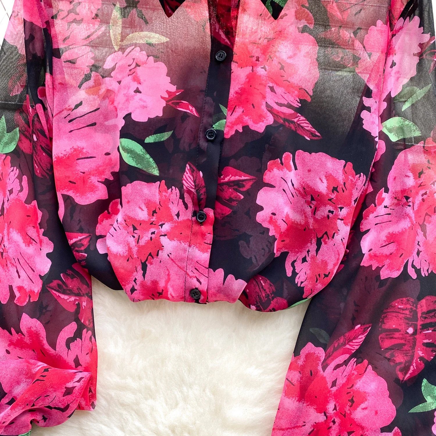 Vintage Elegant Lantern Sleeve Blouse Fashion Polo-neck  Shirt  Casual Chic Top Fairy  Summer Women