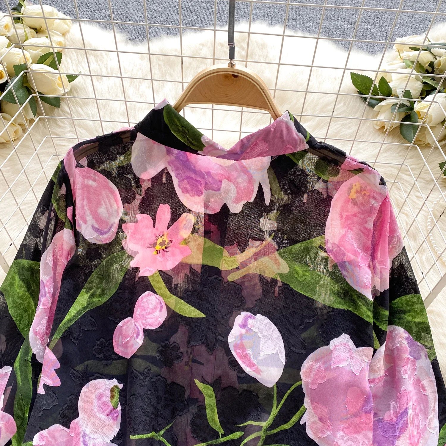 Vintage Elegant Lantern Sleeve Blouse Fashion Polo-neck  Shirt  Casual Chic Top Fairy  Summer Women