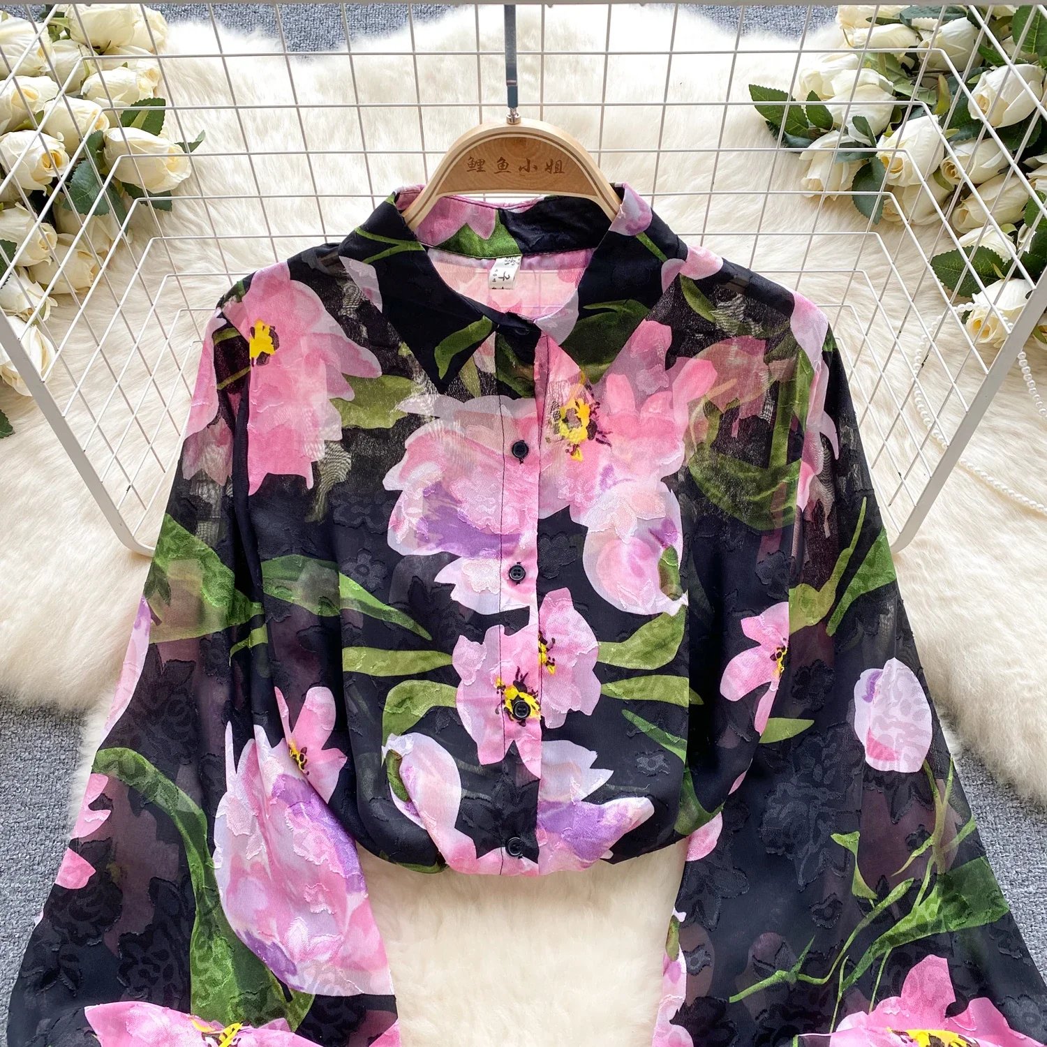 Vintage Elegant Lantern Sleeve Blouse Fashion Polo-neck  Shirt  Casual Chic Top Fairy  Summer Women
