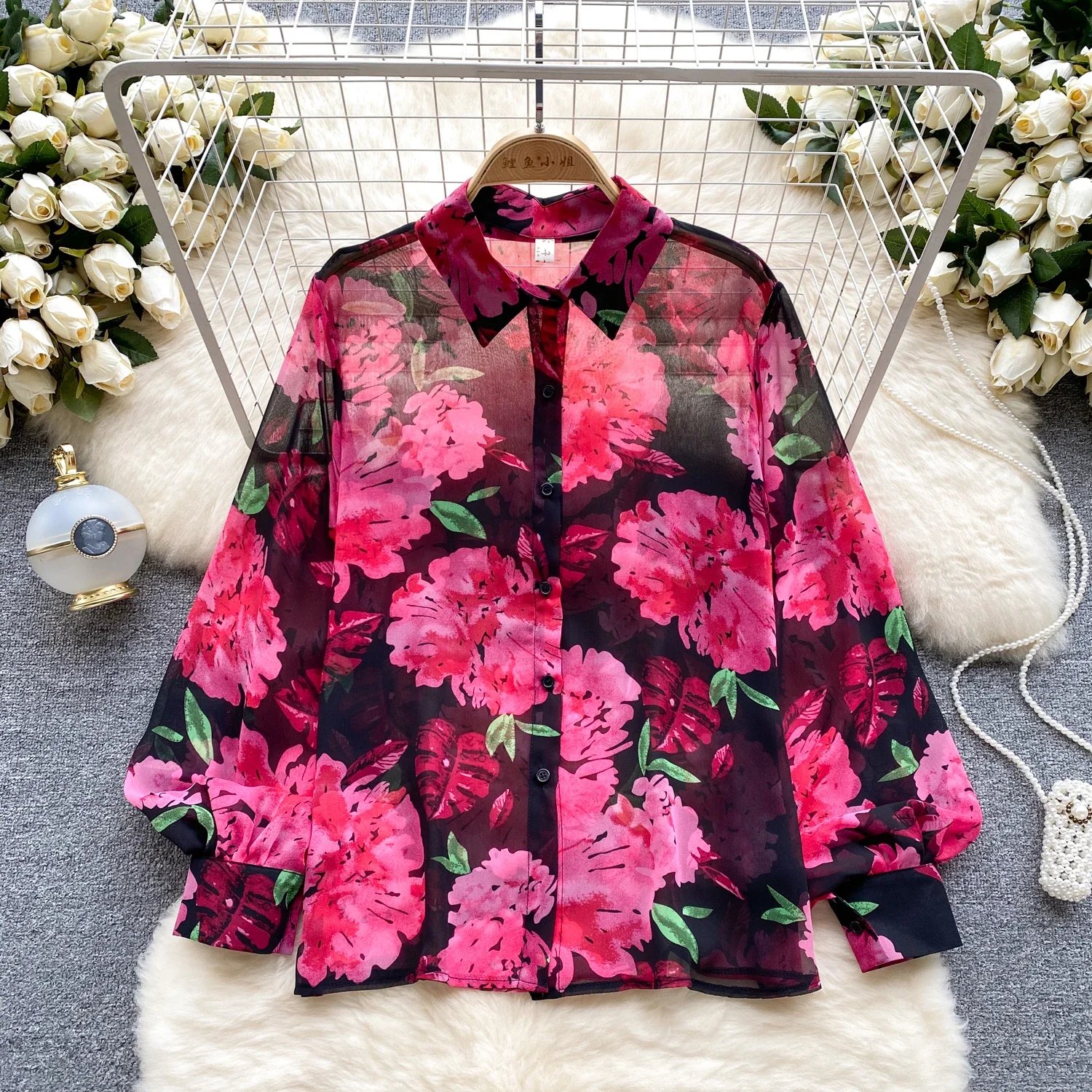 Vintage Elegant Lantern Sleeve Blouse Fashion Polo-neck  Shirt  Casual Chic Top Fairy  Summer Women