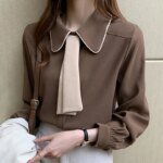 Long Sleeve Chiffon Blouse Shirt Blouse Women Blusas Mujer De Moda 2024 Turn Down Collar Office Blouse Tops Women Clothing E78 - Image 2