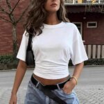Solid Color Casual Slim T-shirts For Women 2026 Summer Y2K Women's T-shirt Short Sleeve Blouses Tees Fashion Female Tops