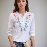 Fashion Cotton Linen V-Neck Women Blouse Shirt Autumn Summer Half Sleeve White OL Blouse V-neck Casual Women Tops Blusas D377