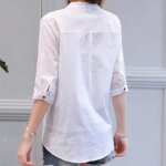 Fashion Cotton Linen V-Neck Women Blouse Shirt Autumn Summer Half Sleeve White OL Blouse V-neck Casual Women Tops Blusas D377 - Image 4