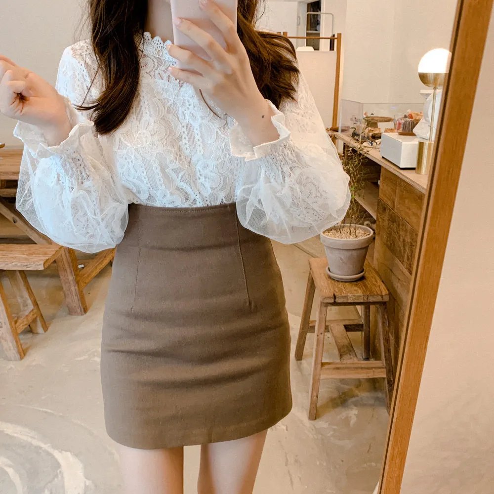 Spring Women White Lace Blouse Shirt Long Sleeve Blouse Femme Women Tops Shirts hollow out womens bouses shirts tops