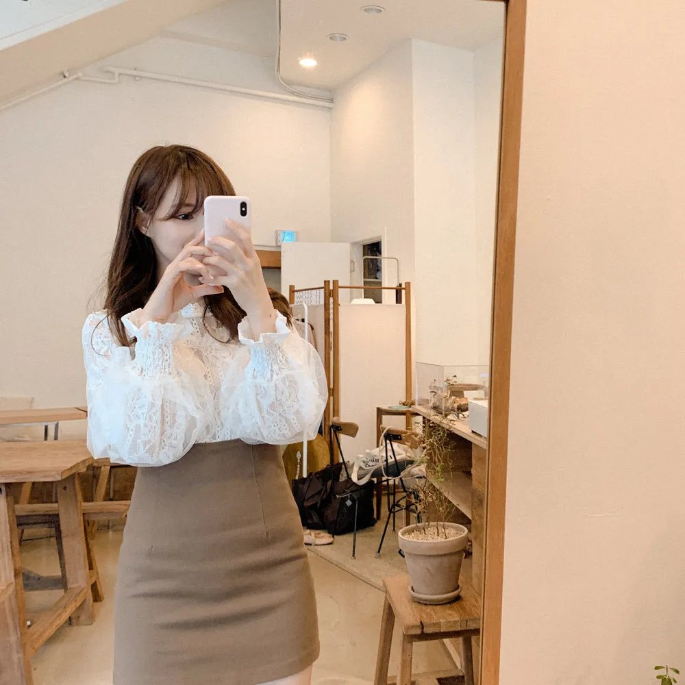 Spring Women White Lace Blouse Shirt Long Sleeve Blouse Femme Women Tops Shirts hollow out womens bouses shirts tops