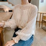 Spring Women White Lace Blouse Shirt Long Sleeve Blouse Femme Women Tops Shirts hollow out womens bouses shirts tops - Image 5