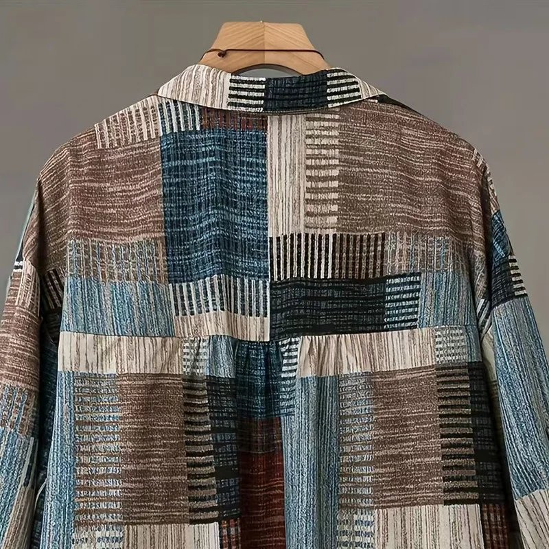 Women's mid-length shirt, large size loose hip-covering top, casual long-sleeved plaid shirt, sun protection shirt
