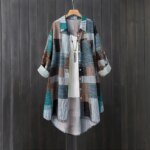 Women's mid-length shirt, large size loose hip-covering top, casual long-sleeved plaid shirt, sun protection shirt