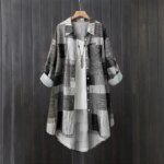 Women's mid-length shirt, large size loose hip-covering top, casual long-sleeved plaid shirt, sun protection shirt - Image 2