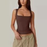Sexy Slimming T-Shirts for Women Fashion Square Neck Sleeveless Tops Harajuku Tanks Woman Clothes Casual Top Tees Streetwear - Image 4