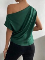 Women Summer Style Blouses Shirts Lady Casual Sleeveless Skew Collar Solid Color Blouse Tops - Image 4