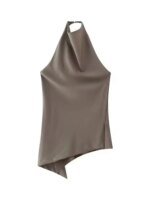 HH Womens Satin Halter Neck Top Asymmetrical Hem Sleeveless Blouse Elegant Party Club Summer Streetwear Crop Top - Image 5