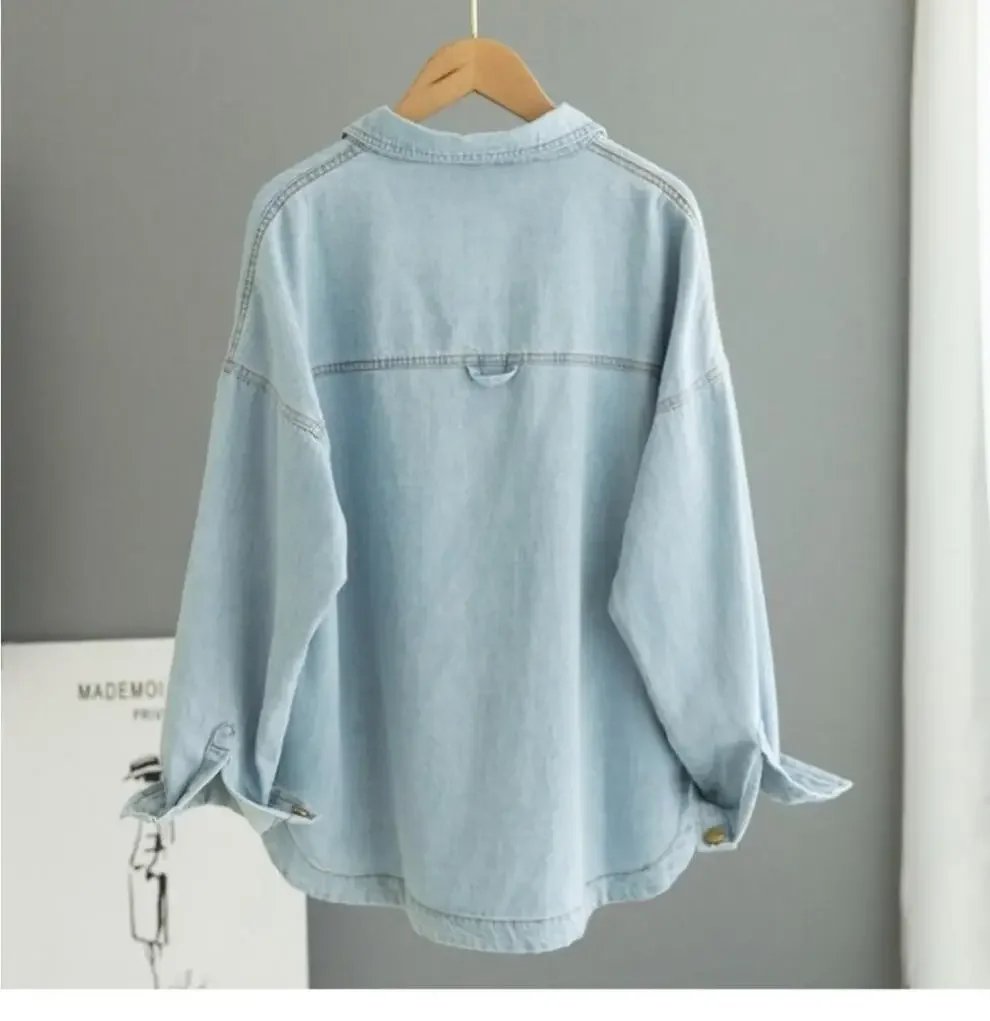 Slim Fit Women's Denim Shirt Casual Long Sleeve Spring Autumn Small Size Loose Style Versatile Casual Top Female Blouse