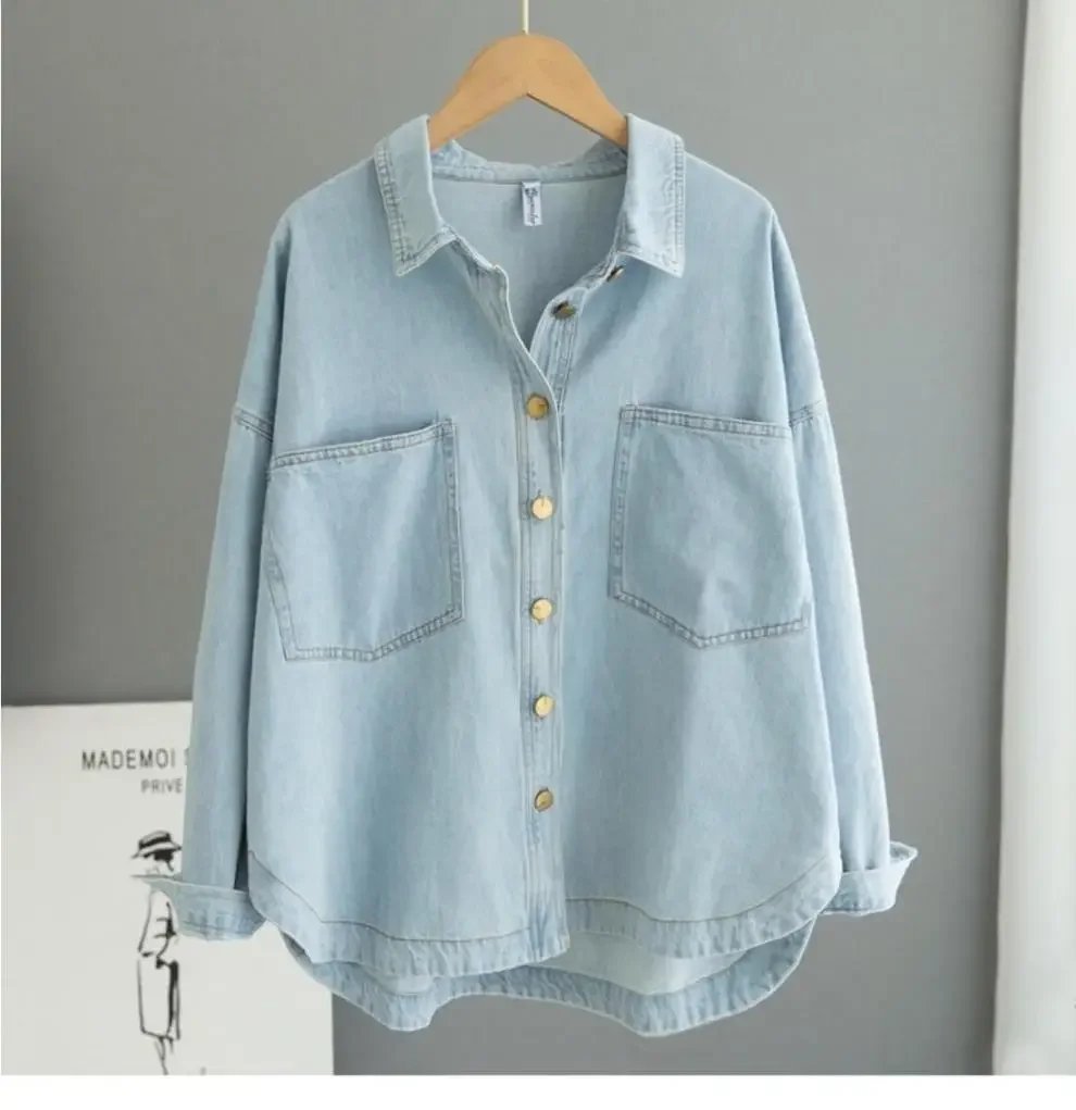 Slim Fit Women's Denim Shirt Casual Long Sleeve Spring Autumn Small Size Loose Style Versatile Casual Top Female Blouse