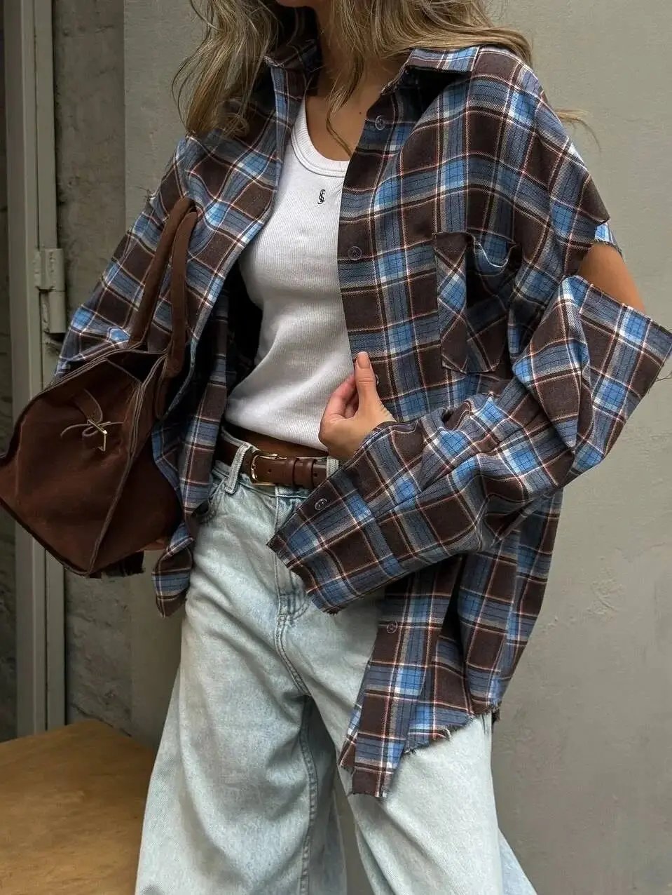 Fashion Checkered Pattern Shirt Women Elegant Lapel Long Sleeve Single Breasted Pocket Loose Tops 2026 New Chic Outerwear Shirt