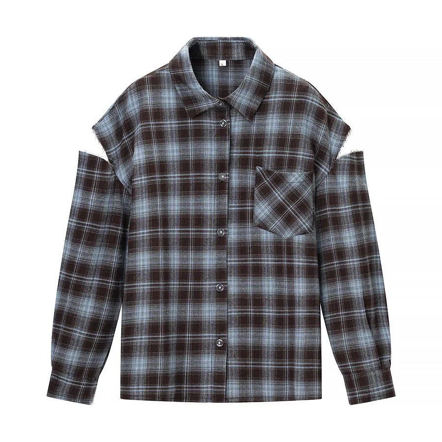 Fashion Checkered Pattern Shirt Women Elegant Lapel Long Sleeve Single Breasted Pocket Loose Tops 2026 New Chic Outerwear Shirt