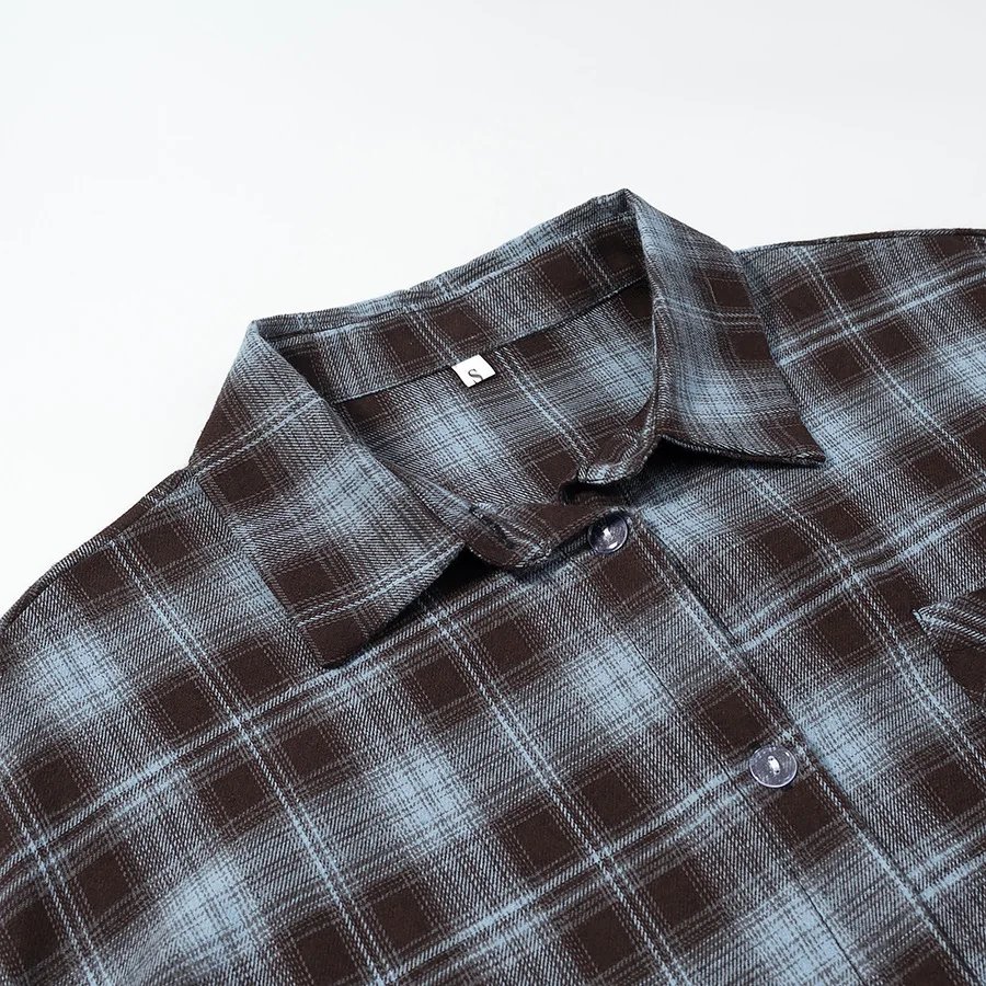 Fashion Checkered Pattern Shirt Women Elegant Lapel Long Sleeve Single Breasted Pocket Loose Tops 2026 New Chic Outerwear Shirt
