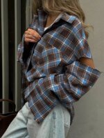 Fashion Checkered Pattern Shirt Women Elegant Lapel Long Sleeve Single Breasted Pocket Loose Tops 2026 New Chic Outerwear Shirt - Image 2