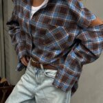 Fashion Checkered Pattern Shirt Women Elegant Lapel Long Sleeve Single Breasted Pocket Loose Tops 2026 New Chic Outerwear Shirt