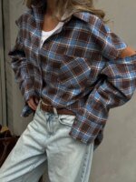 Fashion Checkered Pattern Shirt Women Elegant Lapel Long Sleeve Single Breasted Pocket Loose Tops 2026 New Chic Outerwear Shirt