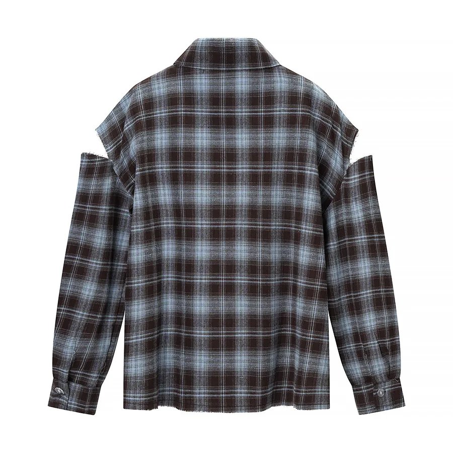 Fashion Checkered Pattern Shirt Women Elegant Lapel Long Sleeve Single Breasted Pocket Loose Tops 2026 New Chic Outerwear Shirt