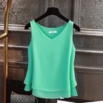 Banerdanni Fashion Brand Women blouse Summer New sleeveless Chiffon Shirt Solid V-neck Casual blouse Loose Oversized Female Tops - Image 5