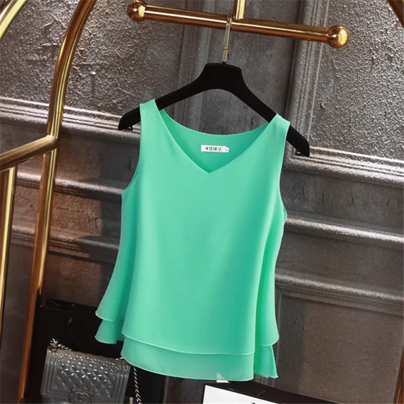 Banerdanni Fashion Brand Women blouse Summer New sleeveless Chiffon Shirt Solid V-neck Casual blouse Loose Oversized Female Tops