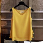 Banerdanni Fashion Brand Women blouse Summer New sleeveless Chiffon Shirt Solid V-neck Casual blouse Loose Oversized Female Tops