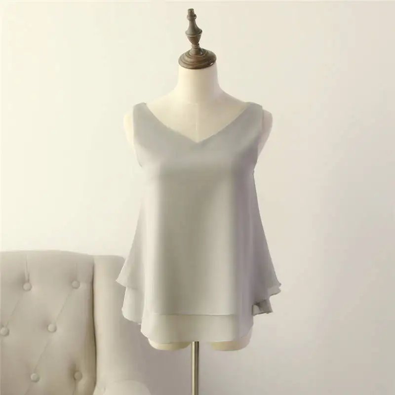 Banerdanni Fashion Brand Women blouse Summer New sleeveless Chiffon Shirt Solid V-neck Casual blouse Loose Oversized Female Tops