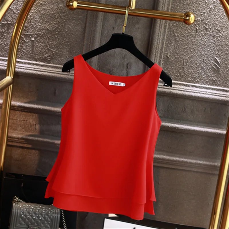 Banerdanni Fashion Brand Women blouse Summer New sleeveless Chiffon Shirt Solid V-neck Casual blouse Loose Oversized Female Tops