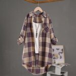 Spring/Summer 2025 Stylish Women's Button-up Shirt with Plaid Pattern, Medium Length Sun Protection and Loose Fit - Image 4